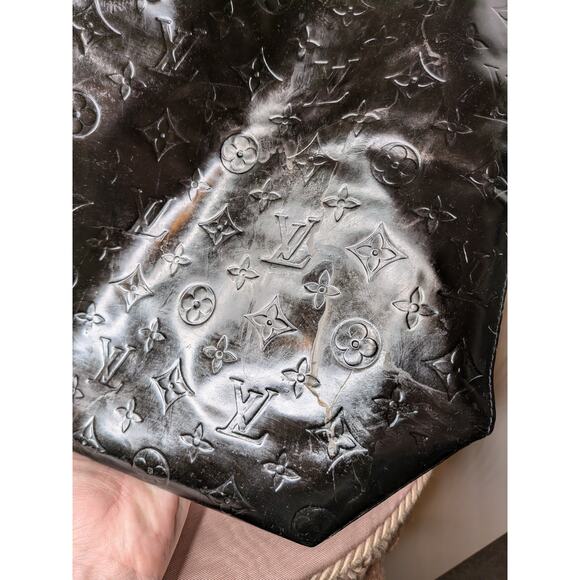 Louis Vuitton Tall Rectangular Black Patent Leather Bag with Leather Straps - Picture 14 of 14